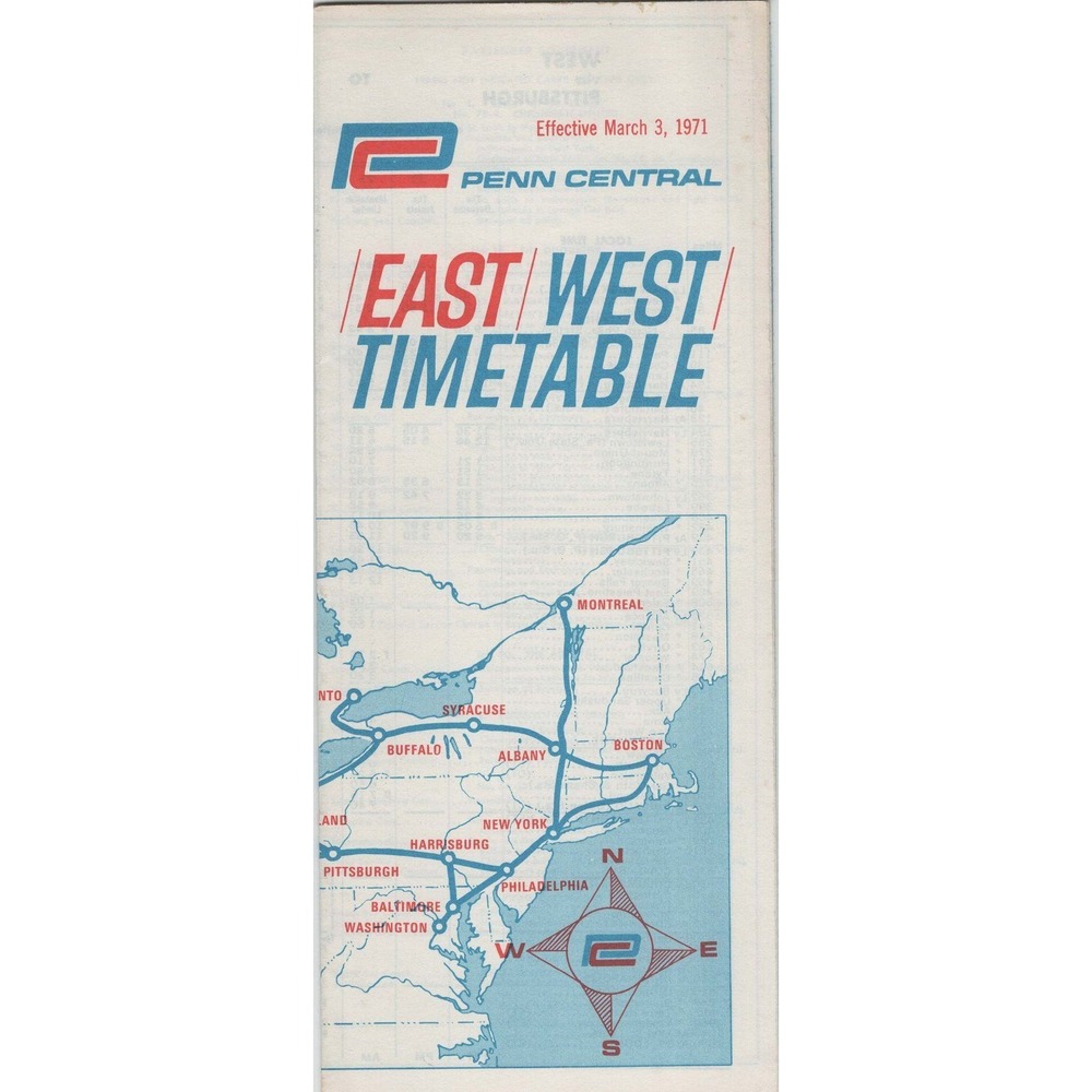 Vintage 1971 Penn Central East West Railroad Timetable Passenger Schedule Map